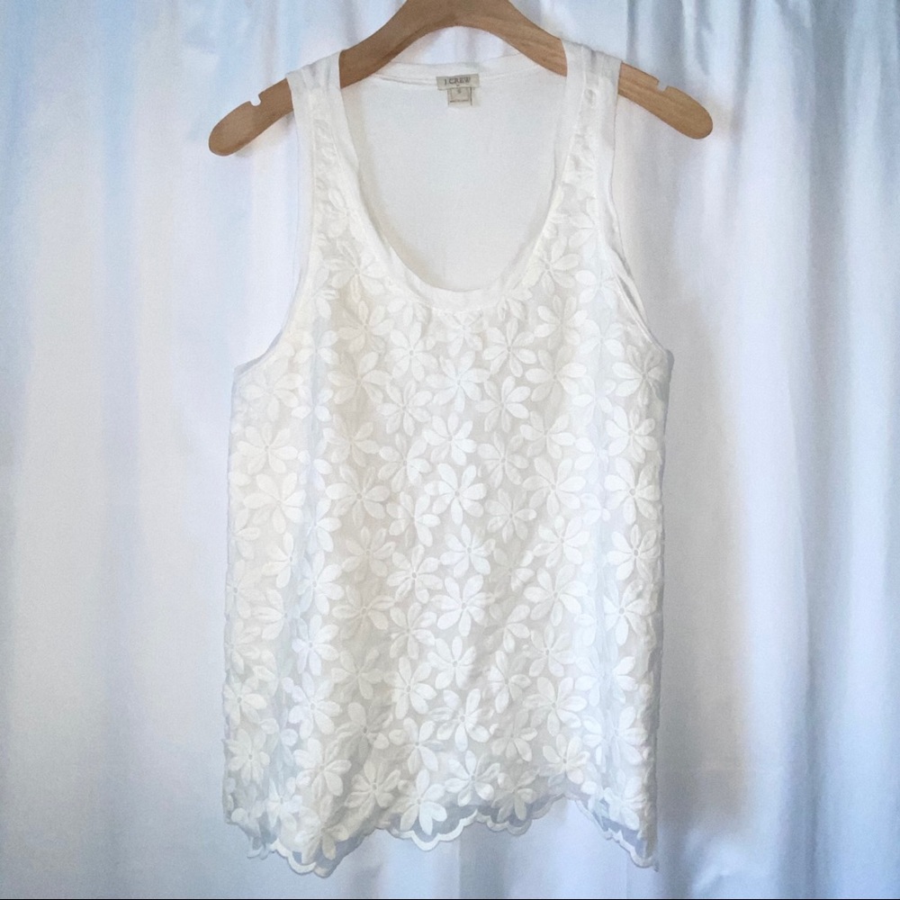 NWOT J. Crew White Floral Lace Racerback Tank Top